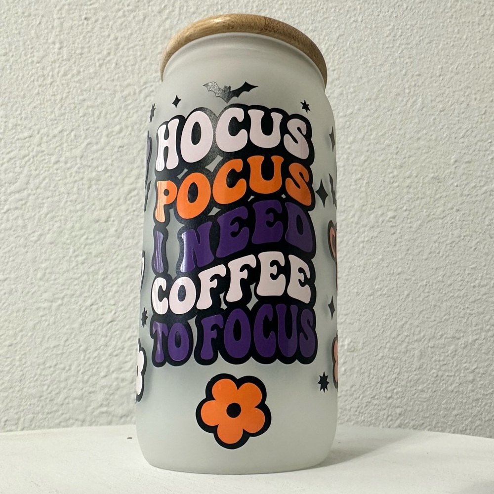 16oz Libbey cup with straw and lid. Halloween Hocus Pocus cup NEW!